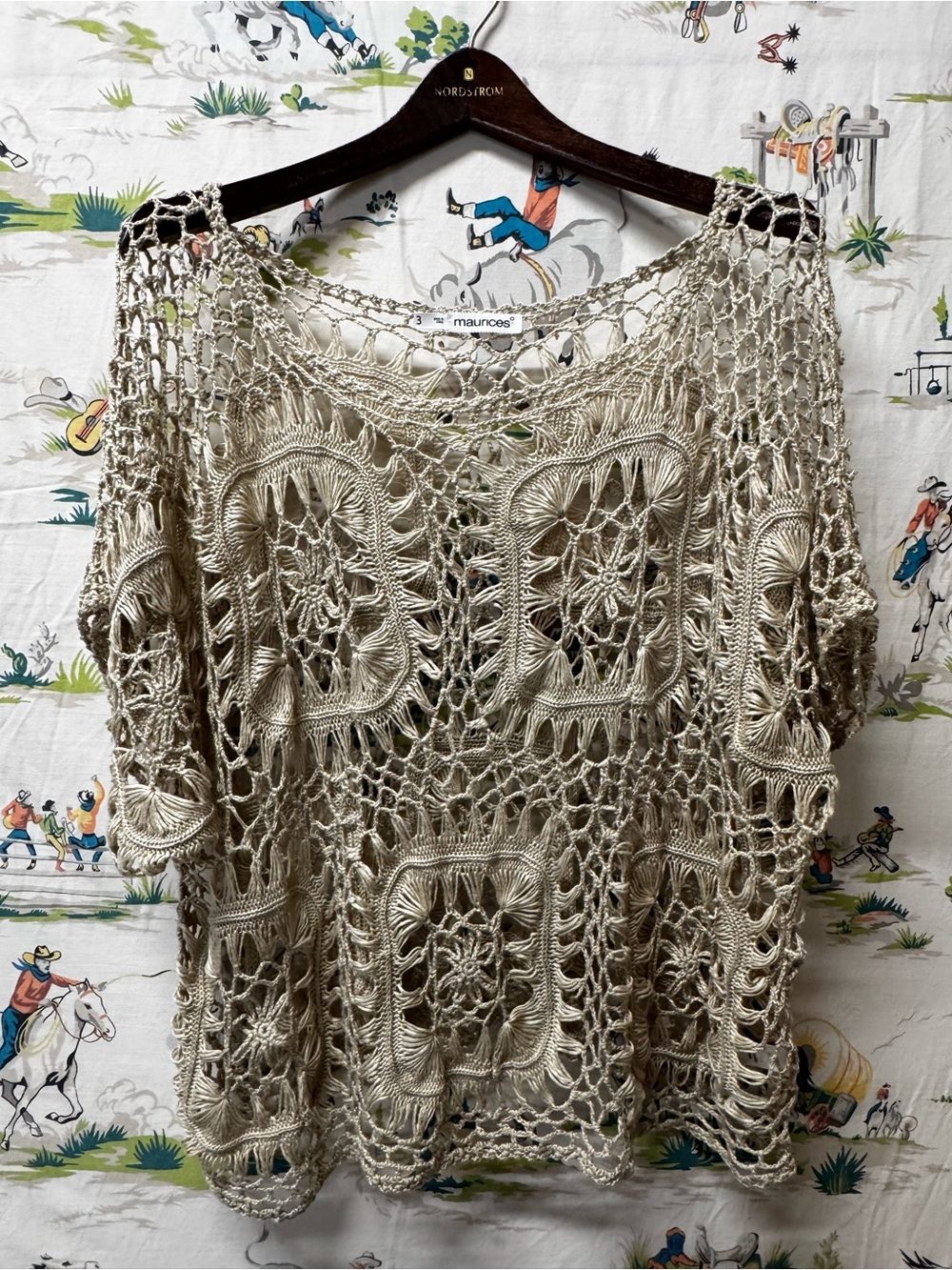 Maurices Beige Crochet Openwork Short-Sleeve Top size 3 (3X)